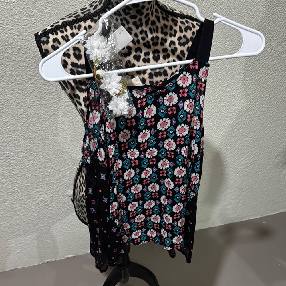 Self Esteem Black and Pink Floral Tank Top with headband